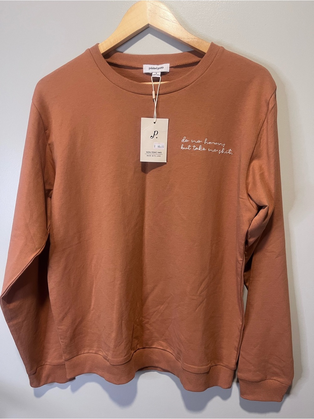 Polished Points Rust Crewneck Organic Cotton Sweatshirt - do not harm, take no